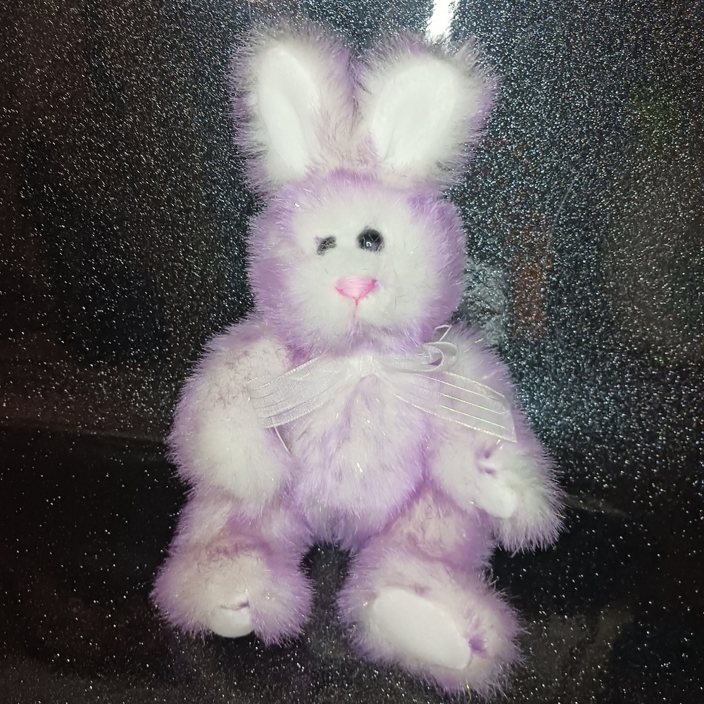 Vintage Purple & White Bunny Plushie with Iridescent Hairs.